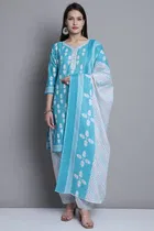 Cotton Printed Kurta with Pant & Dupatta 