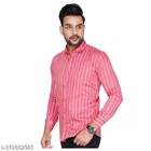 Cotton Blend Striped Shirt for Men, Pink 