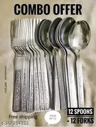 Stainless Steel 12 Pcs Spoons with 12 Pcs Forks (Silver, Set of 2)