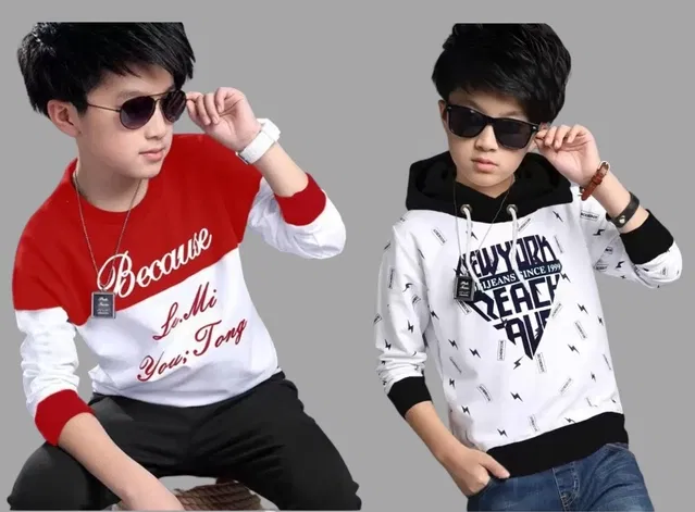 Combo of Cotton Round Neck Printed T-Shirt & Hoodie for Boys (Red & White, 6-7 Years) (Pack of 2)