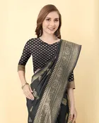 Banarasi Silk Printed Saree for Women, Black 