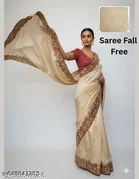 Chinnon Embroidered Saree for Women, Craem 