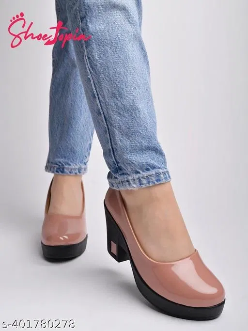 Patent Leather Round Toe Heel Sandals for Women (Peach, IND-4)