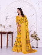 Dola Silk Printed Saree for Women, Yellow 