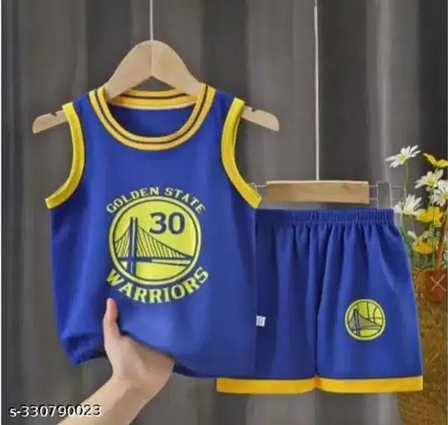 Hosiery Cotton Sleeveless T-Shirt with Pant Clothing Set for Kids (Royal Blue, 1-2 Years)