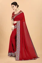 Women's Embroidried Saree with Unstiched Blouse 
