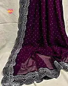 Georgette Printed Saree For Women, Purple