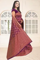 Jacquard Woven Design Saree for Women, Wine 