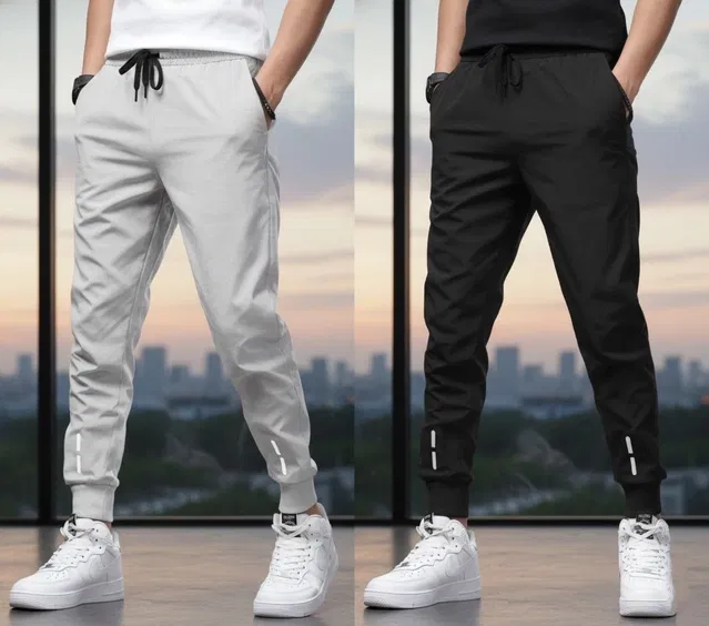 Polyblend Printed Trackpants for Men, Black & Grey, Pack of 2 (XXL)