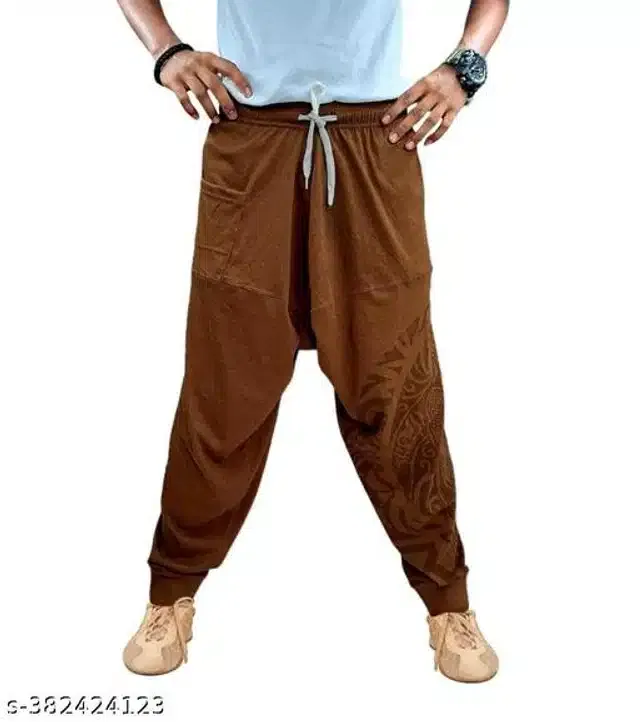 Cotton Loose-Fit Harem Pants for Men (Brown, L)