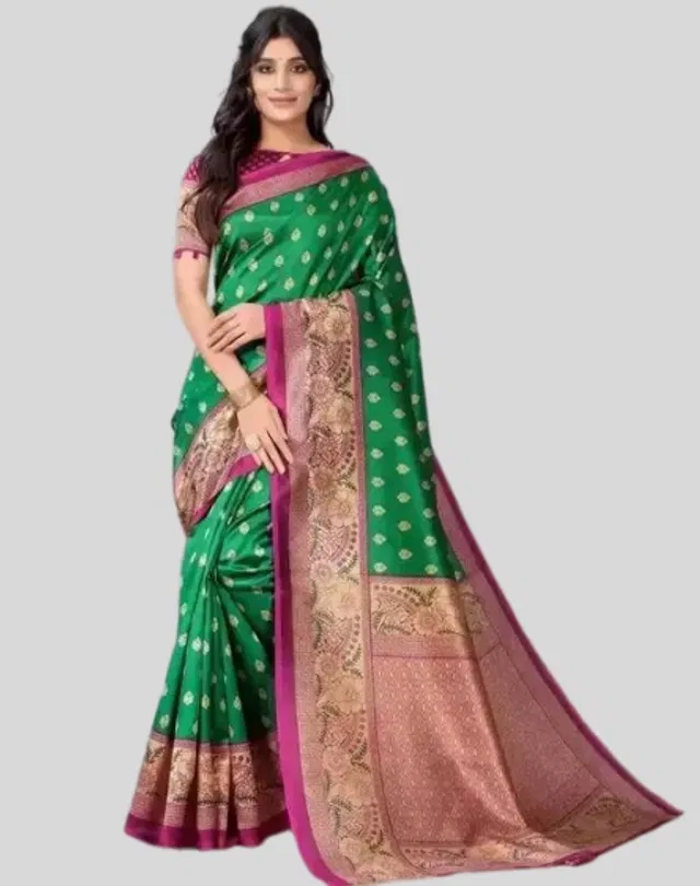 Art Silk Printed Saree for Women (Green, 6 m)