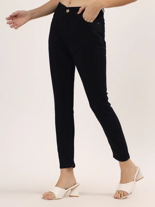 Cotton Slim Fit Jeans for Women (Black, 34)