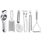 Oc9 Stainless Steel Lemon Squeezer & Cheese Grater & Pizza Cutter & Pakkad & Roti Chimta & Potato Masher Kitchen Tool Set 