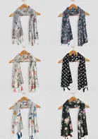 Printed Chiffon Scarves with Tassels for Women, Multicolor, Pack of 6