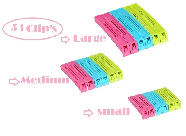 Plastic Food Bags Airtight Vaccum Sealer Clips (Multicolor, Set of 54)