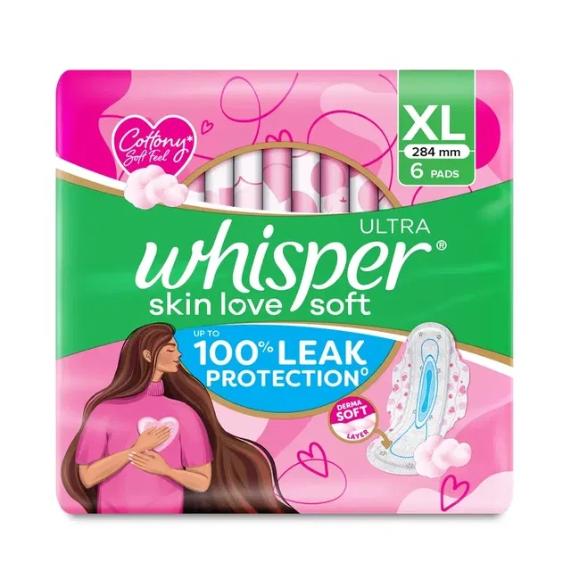 व्हिस्पर अल्ट्रा नो गैप नो लीक्स सैनिटरी पैड्स, XL 6 पैड्स