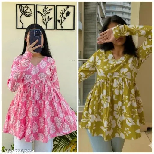 Kurti for Girls, Pack of 2 (Green, S)
