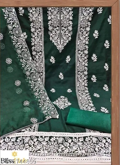 Embroidered Floral Patiala Suits for Women (Green, Un Stitched)