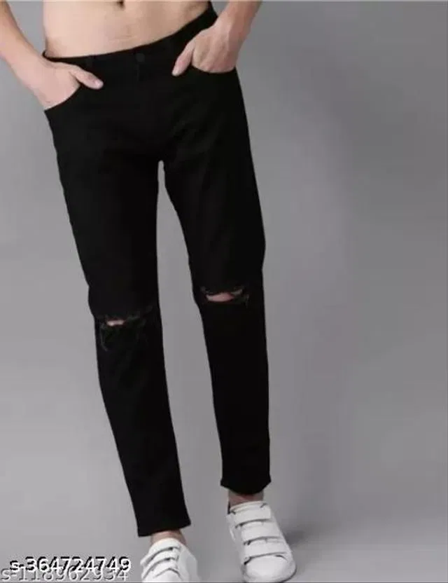 Denim Slim Fit Jeans for Men (Black, 30)