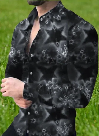 Lycra Printed Shirt For Men, Grey (XL)