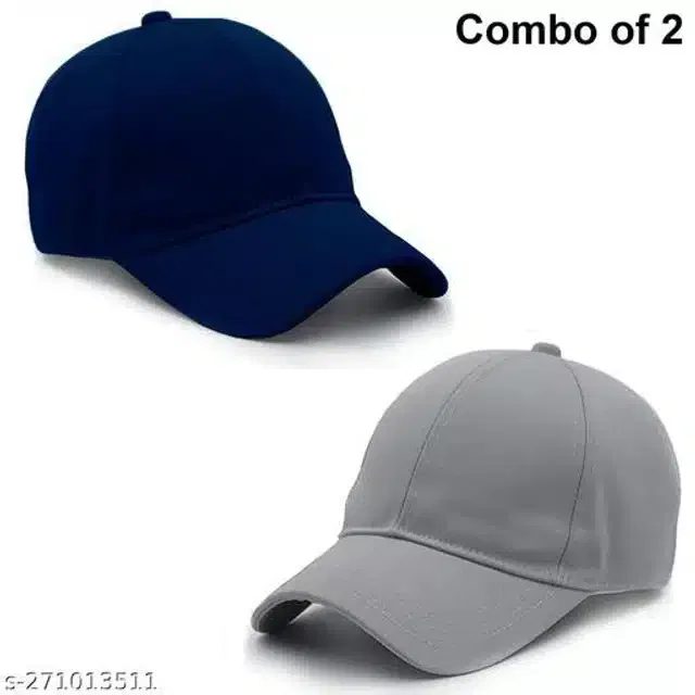 Cotton Cap for Men & Women (Navy Blue & Grey, Pack of 2)