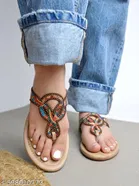 Shoetopia Solid Flat Sandals - Beige 