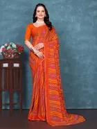 Georgette Bandhini Saree for Women (Orange)