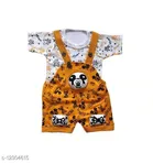 Dungaree Set with T-Shirt for Newborn Baby Boy (White & Orange, 6-9 Months)