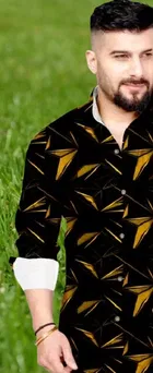 Lycra Printed Shirt For Men, Yellow 