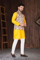 Colorblocked Cotton Kurta Set for Men 