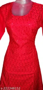 Cotton Blend Embroidered Kurti with Palazzo for Women 