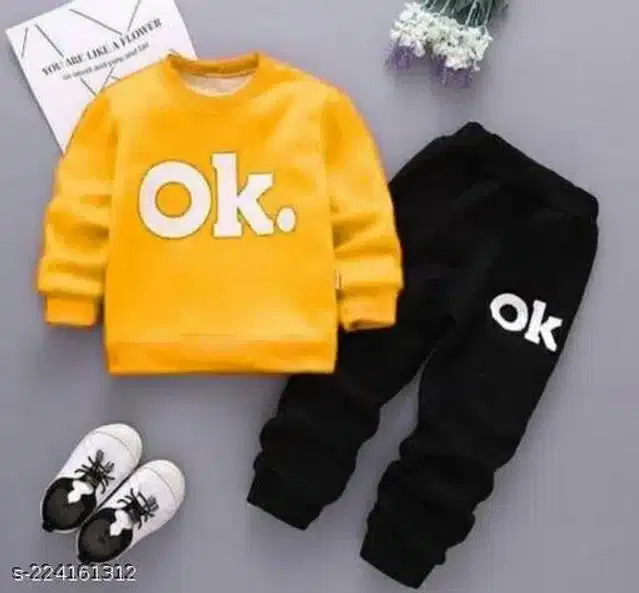 Hosiery Cotton Full Sleeves T-Shirt with Pant Clothing Set for Kids (Yellow & Black, 6-9 Months)