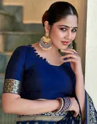 Silk Woven Design Saree for Women, Navy Blue 