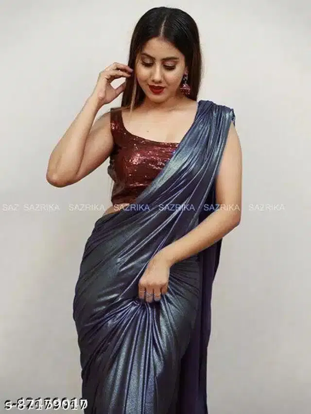 Lycra Solid Saree for Women (Blue, 6.3 m)