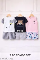Hosiery Cotton Printed Clothing Set for Kids, Multicolor, Pack of 3 