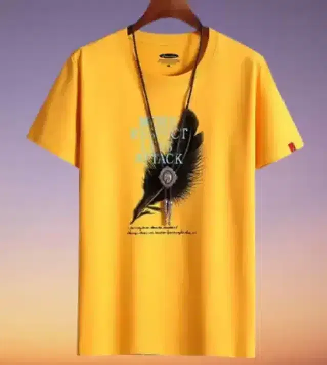 Half Sleeves Printed T-Shirt for Men (Mustard,L)