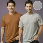 Polyester Round Neck T-shirt for Men, Multicolour, Pack of 2 