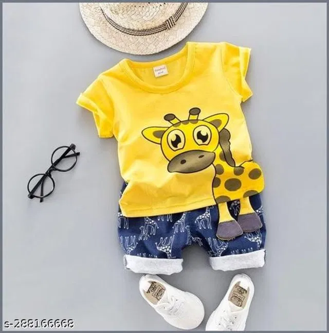Hosiery Cotton Clothing Set for Boys (Yellow & Blue, 3-6 Months)