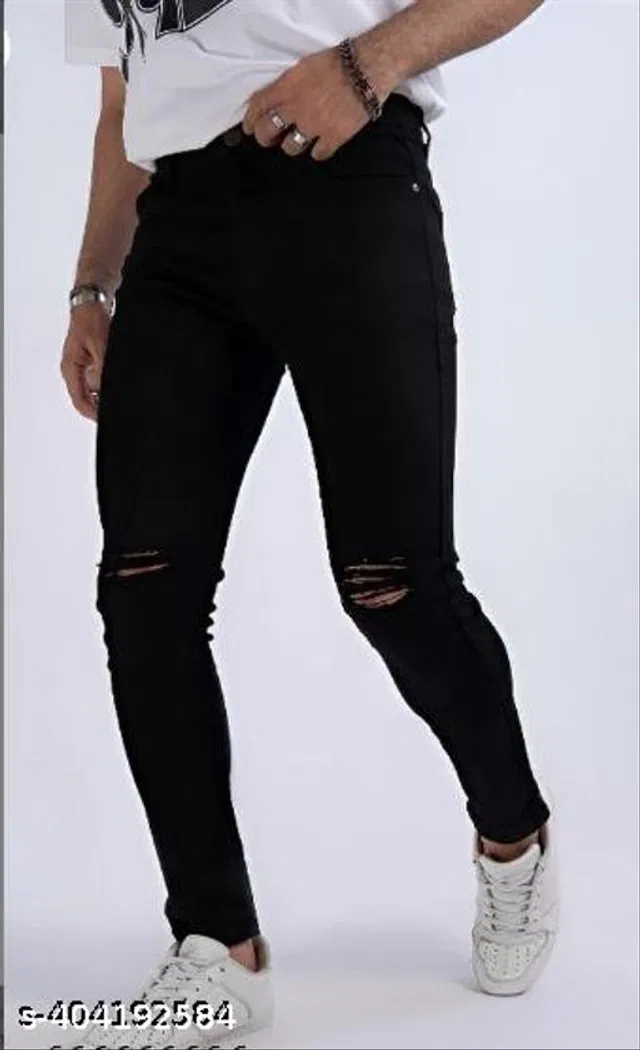 Denim Slim Fit Jeans for Men (Black, 34)