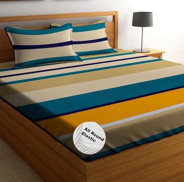 Cotton Fitted Elastic 88x88in Bedsheet Multicolor