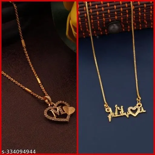 Alloy Pendant with Chain for Women (Multicolor, Set of 2)