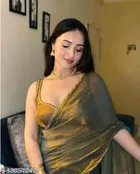 Chiffon Solid Saree for Women, Gold 