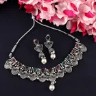 Copper Kempu Stone Choker Necklace with Earrings for Women 