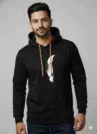 Fleece Printed Hoodie for Men ,Black 