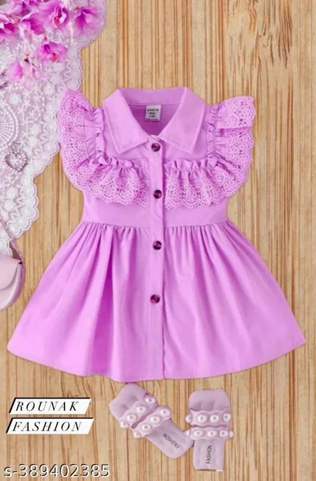 Crepe Frock for Girls (Lavender, 3-6 Months)