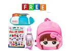 Combo of Fabric School Bag, Water Bottle, Lunch Box with All in One Book for Kids 