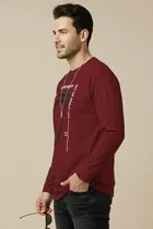 Polyester Printed T-shirt for Men, Maroon 