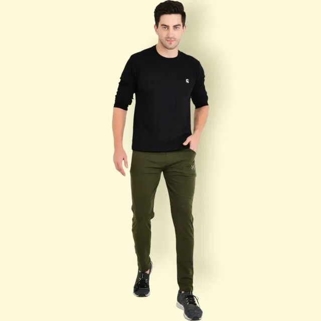 Lycra Nylon Logo Printed Track Pant for Men (Olive, L)