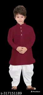 Cotton Blend Solid Kurta with Pyjama for Boys (Maroon & White, 2-3 Years)