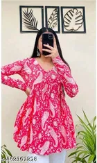 Rayon Printed Short Kurti for Women, Pink 